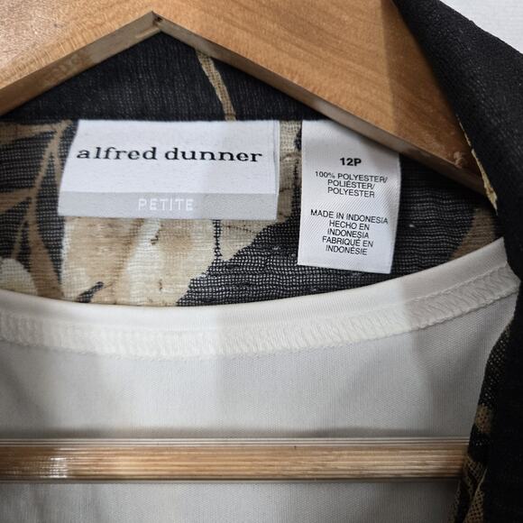 Alfred Dunner 2 in 1 Sheer Top Blouse Attached Tank 12P Black Brown Ivory Floral - Picture 10 of 15